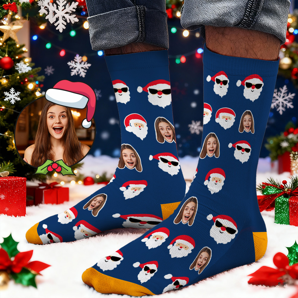 Custom Face Printed Socks Deer Cane Face Socks Personalized Custom Designs Best Santa Gift Idea - MyFaceSocksAU