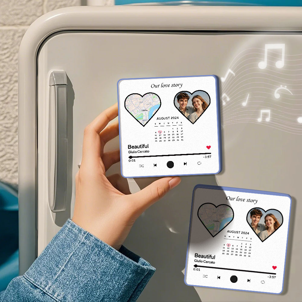 Custom Photo Album Music Fridge Magnet Heart Photo and Date Music Fridge Personalized Phone Music Fridge Magnet Pro - MyFaceSocksAU