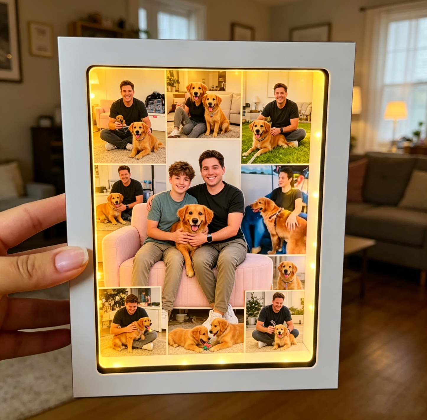 Personalized Photo Light Box, Custom LED Picture Frame with Multiple Pictures, Unique Family & Pet Memorial Gift for Dad, Mom, Anniversary Fathers Day Gift - MyFaceSocksAU