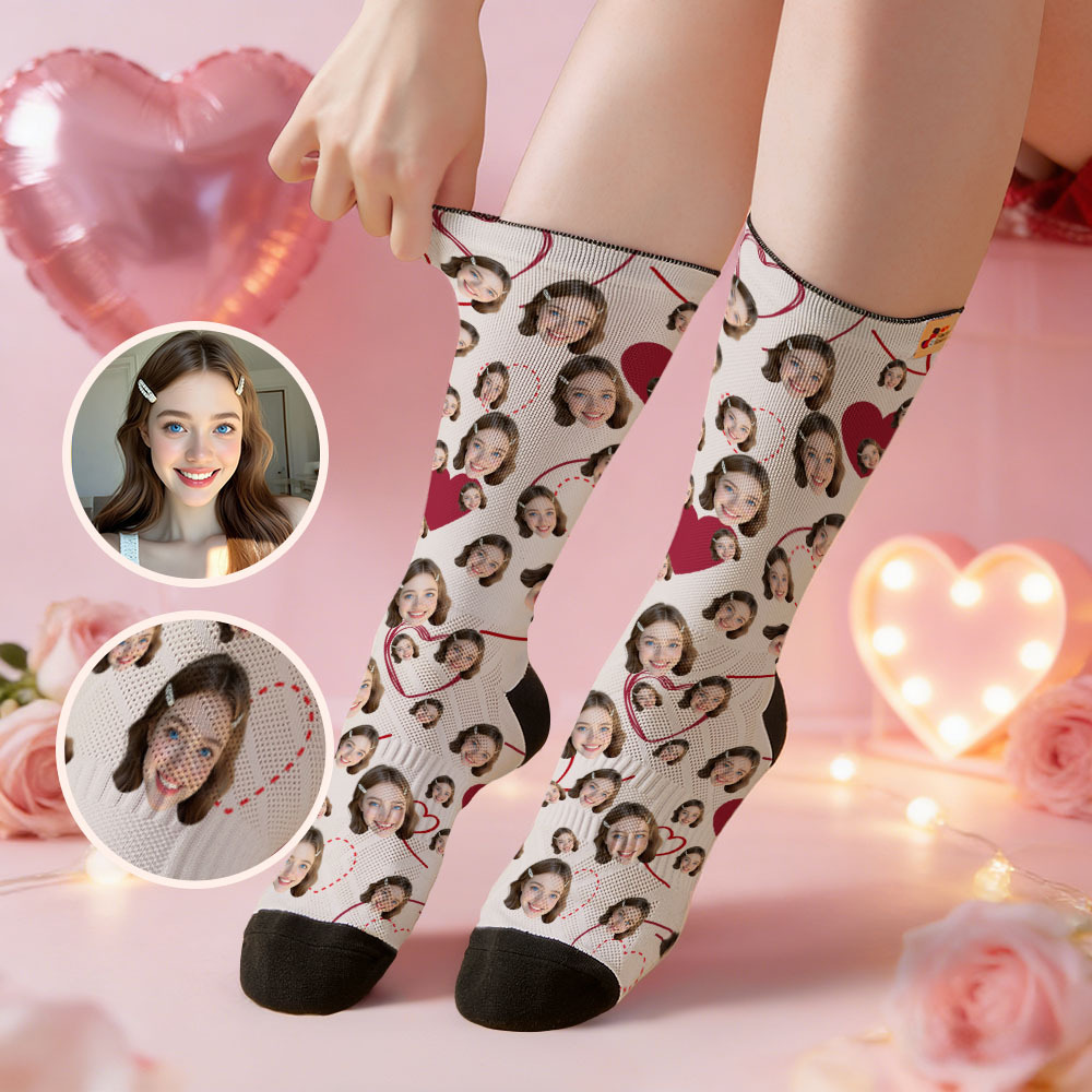 Custom Heart Face Socks Personalized Photo Valentine’s Day Couple Gift - MyFaceSocksAU