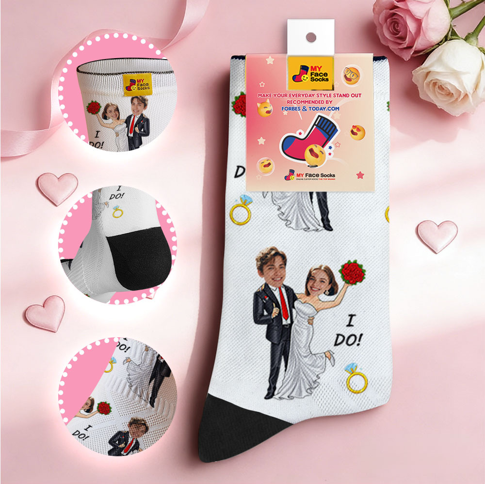 Custom Wedding Theme Black Face Socks Personalized Couple Name Valentine Day Socks with Photo Cute Couple Gift - MyFaceSocksAU