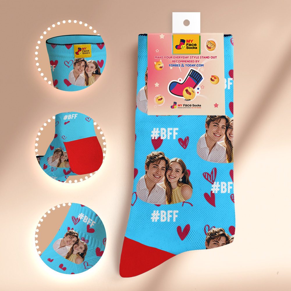 Custom Face Socks #BFF Add Multiple Photos Gift for Besties Personalized Face Socks - MyFaceSocksAU