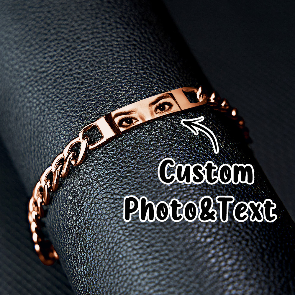 Christmas Gifts Personalized Eye Photo Bracelet for Couples - Custom Laser Engraved Stainless Steel Keepsake, Anniversary Gift - MyFaceSocksAU