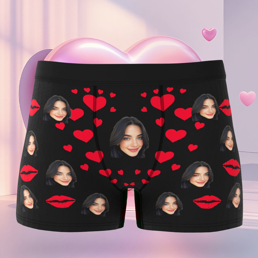 Custom Face Men's Boxer Love And Lips Underwear Gifts for Husband Boxer Gift Idea