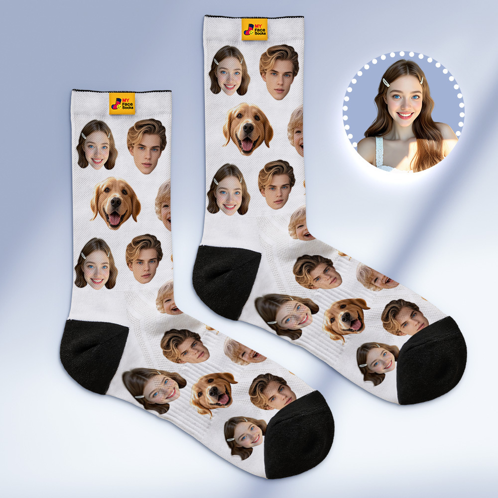 Custom Face Socks Personalized Socks with Faces Photo Blue Funny Gift Photo Family Socks - MyFaceSocksAU