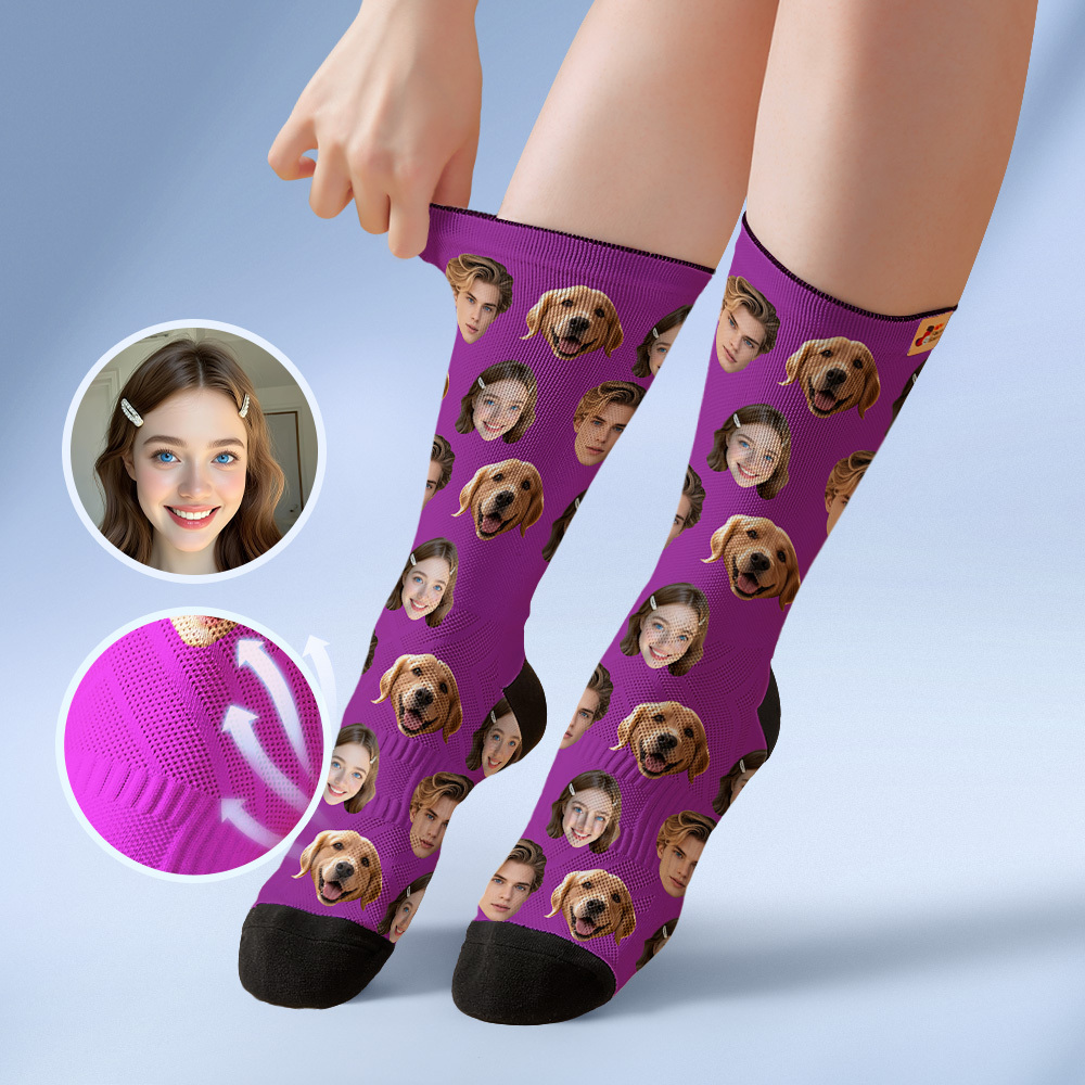 Custom Face Socks Personalized Socks with Faces Photo Gray Funny Gift Photo Family Socks - MyFaceSocksAU
