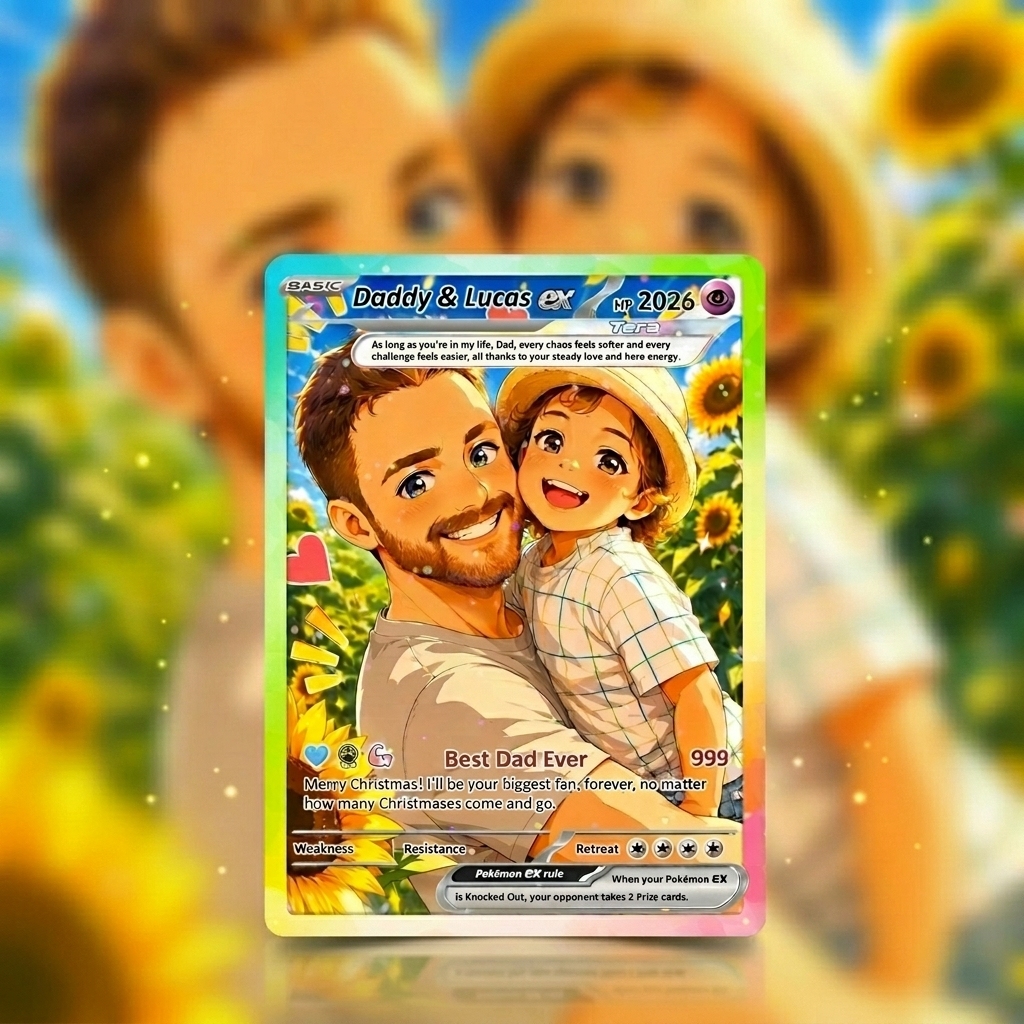 Best Dad Ever Poke Card, Custom Poke Card  Anime-Inspired Personalized Poke Card for Dad - Perfect Gift for Dad Happy Fathers Day Gift - MyFaceSocksAU