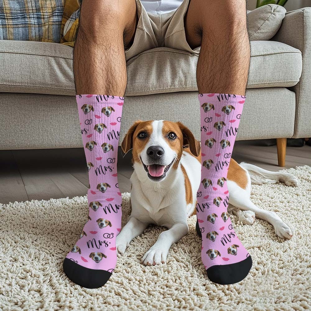 Custom Full Face Socks Mrs Cute Socks Personalized Photo Custom Design Best Gift Idea - MyFaceSocksAU