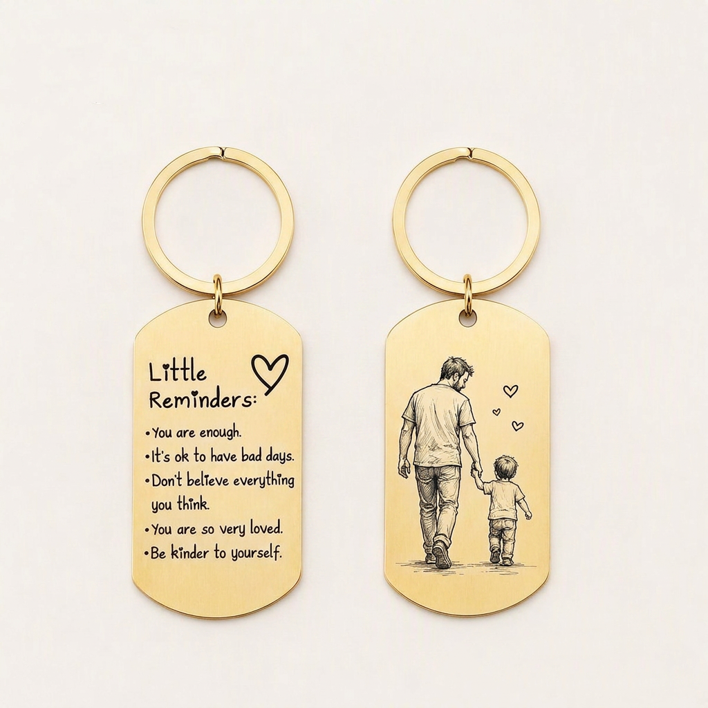 Personalized Photo Inspirational Little Reminders Keychain – Custom Engraved Stainless Steel Dog Tag with Photo Sketch | Meaningful Gift for Friends & Family - MyFaceSocksAU