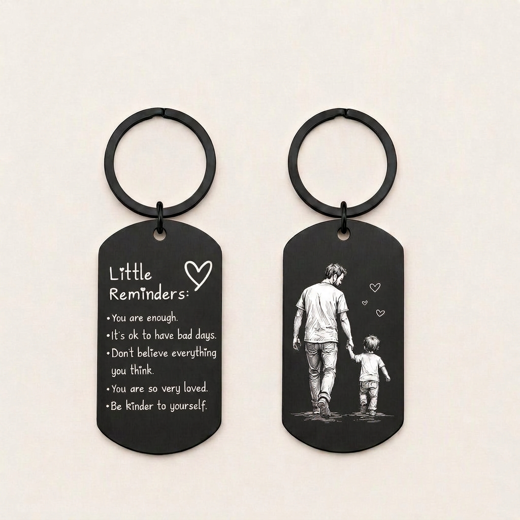 Personalized Photo Inspirational Little Reminders Keychain – Custom Engraved Stainless Steel Dog Tag with Photo Sketch | Meaningful Gift for Friends & Family - MyFaceSocksAU