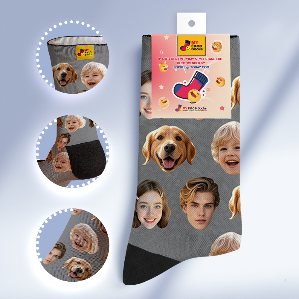 Custom Face Socks Personalized Socks with Faces Photo Blue Funny Gift Photo Family Socks - MyFaceSocksAU