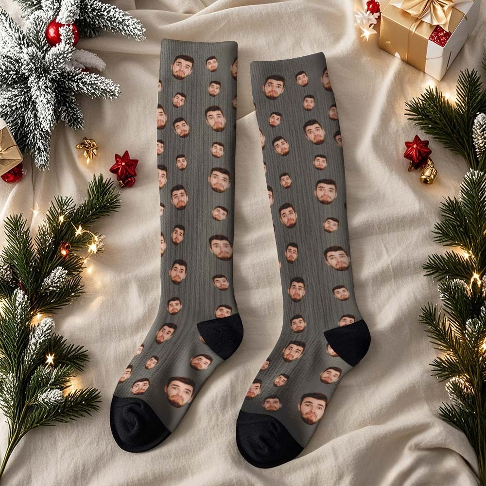 Custom Face Knee High Socks Personalized Socks Merry Christmas Winter Socks - MyFaceSocksAU
