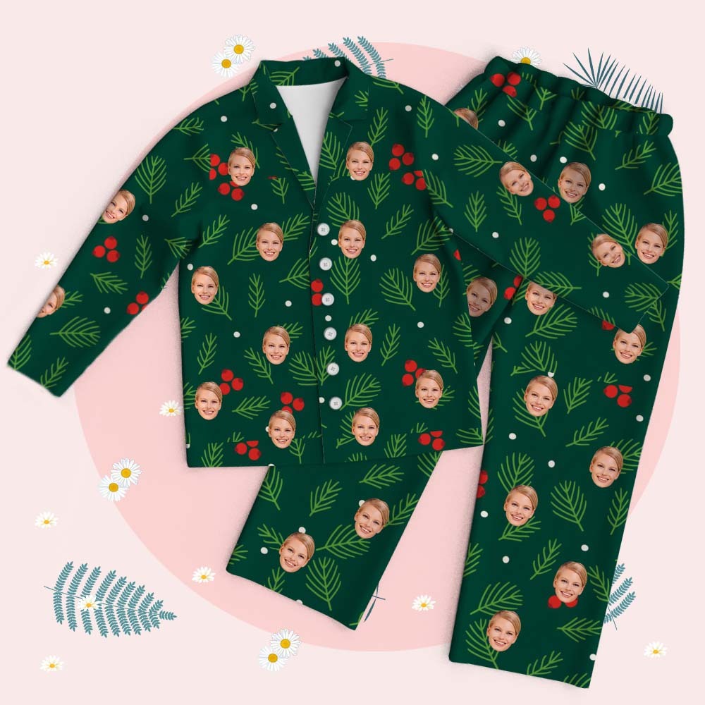 Personalized Pet Lover Face Long Sleeve Sleepwear Christmas Face Pajamas Personalized Photo Blue Santa Pajamas Gift - MyFaceSocksAU