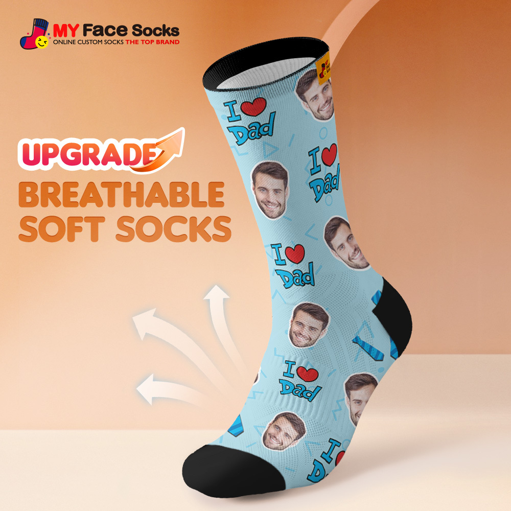 Custom Best Dad Ever Blue Photo Print Socks Colorful  Dad Socks Personalized Custom Design Best Fathers Day Gift - MyFaceSocksAU