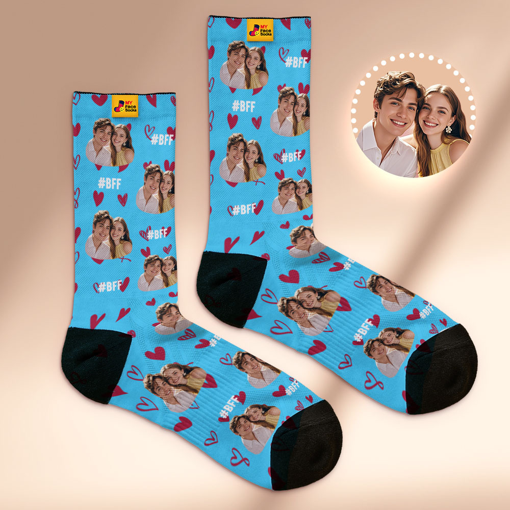 Custom Face Socks #BFF Add Multiple Photos Gift for Besties Personalized Face Socks - MyFaceSocksAU