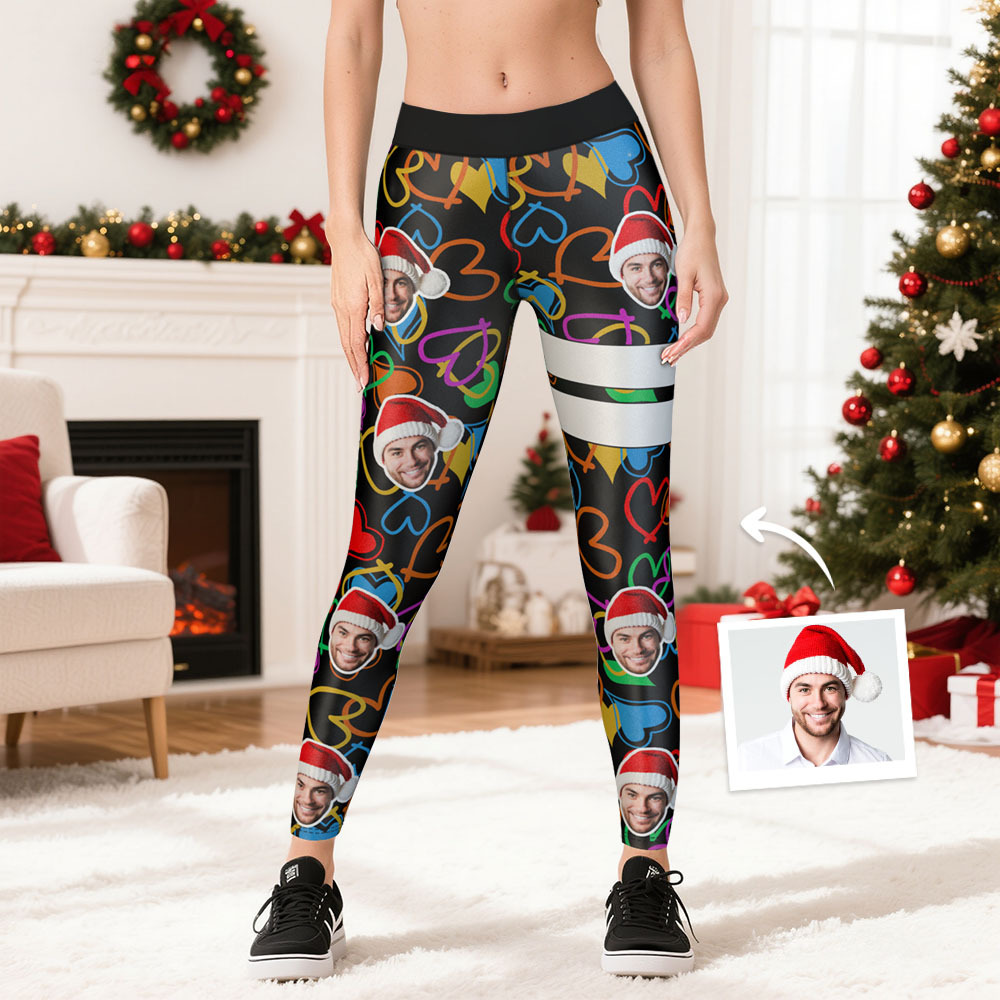 Custom Face Leggings Christmas Lights High Waisted Leggings - MyFaceSocksAU
