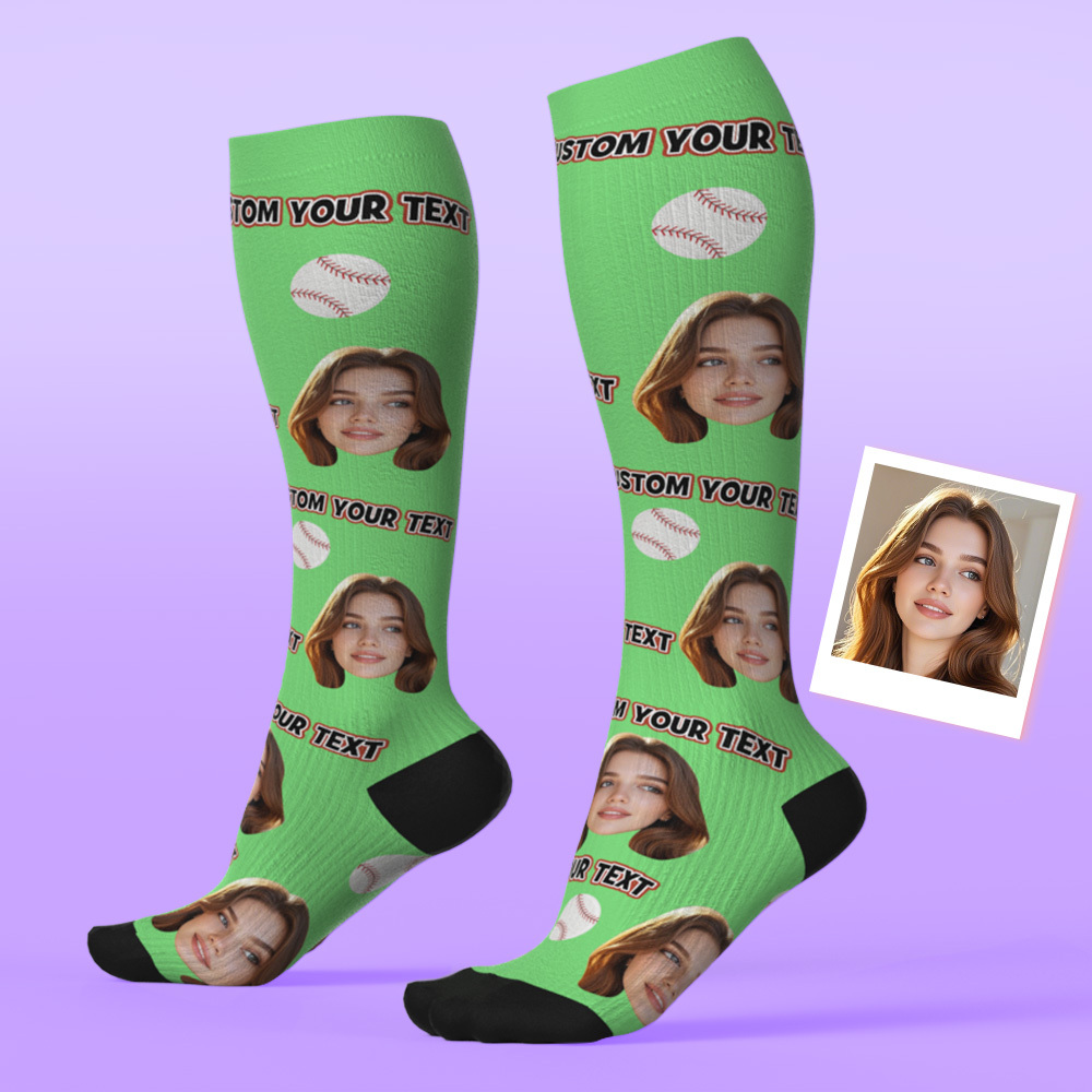 Custom Knee High SocksPhoto and Text White Upgrade Custom Breathable Knee-high Compression Socks - MyFaceSocksAU