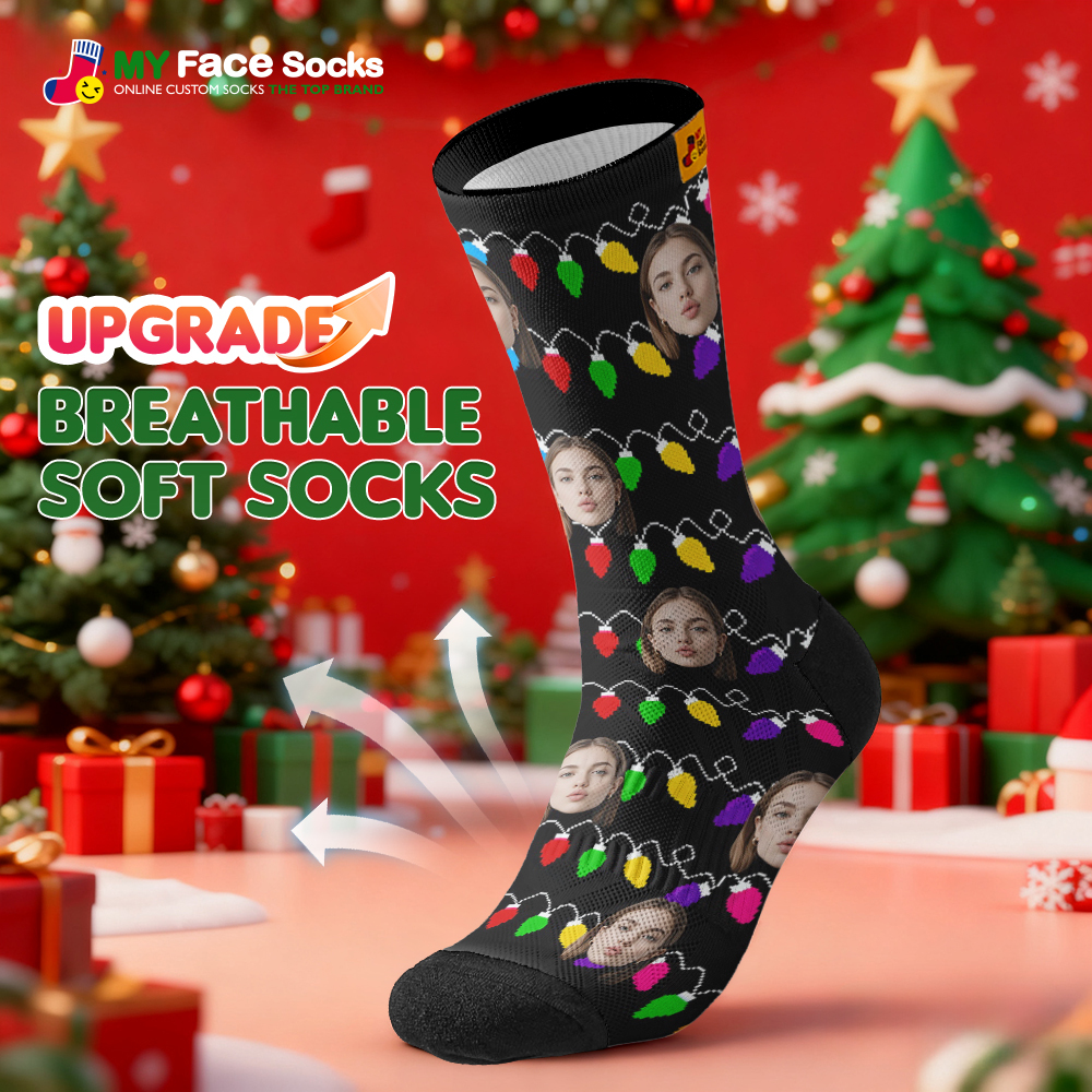 Custom Multicolor Christmas Light Socks Personalized Socks  Perfect Family Holiday Gift Christmas Socks Gift - MyFaceSocksAU