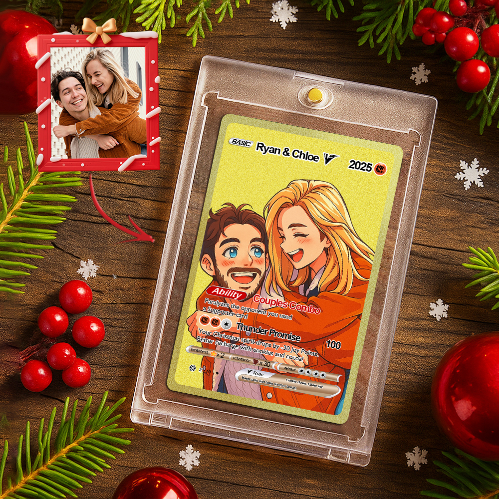 Custom Christmas Golden Card  Anime Style Mini Collectible Sparkling Gift for Him Her or Friends - MyFaceSocksAU