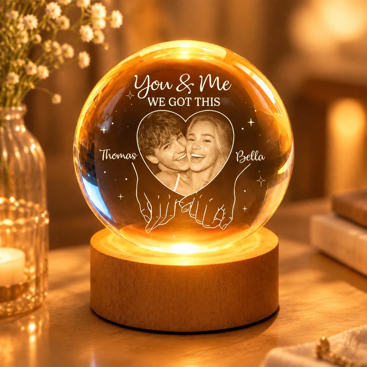 Custom Photo You And Me We Got This - Personalized Crystal Ball LED Night Light - Anniversary Wedding Gifts For Husband And Wife, Him And Her - MyFaceSocksAU