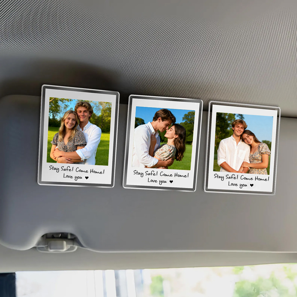 Custom Photo Car Visor Clip, Anniversary Day Gift For Couple, Drive Safe, Gift Drive Safe Sun Visor Clip, Car Accessories