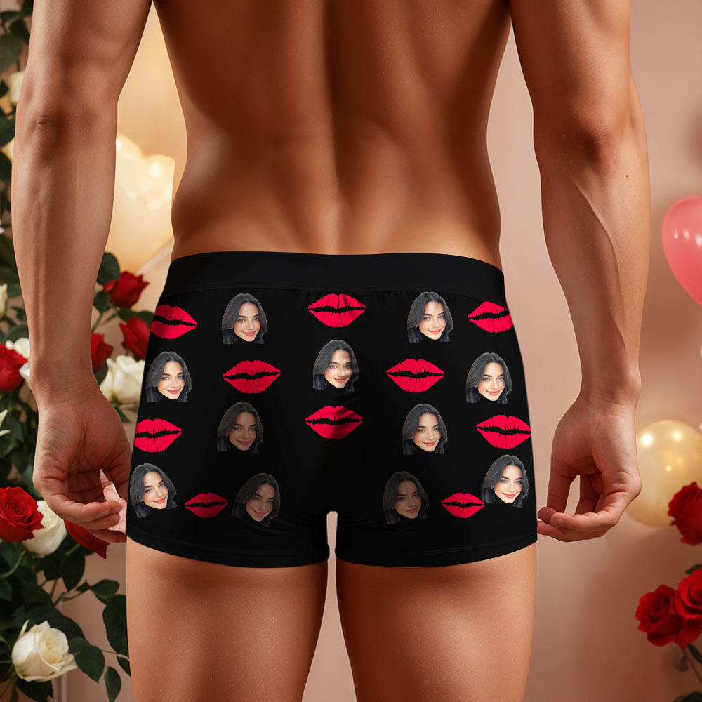 Custom Face Men's Boxer Love And Lips Underwear Gifts for Husband Boxer Gift Idea - MyFaceSocksAU