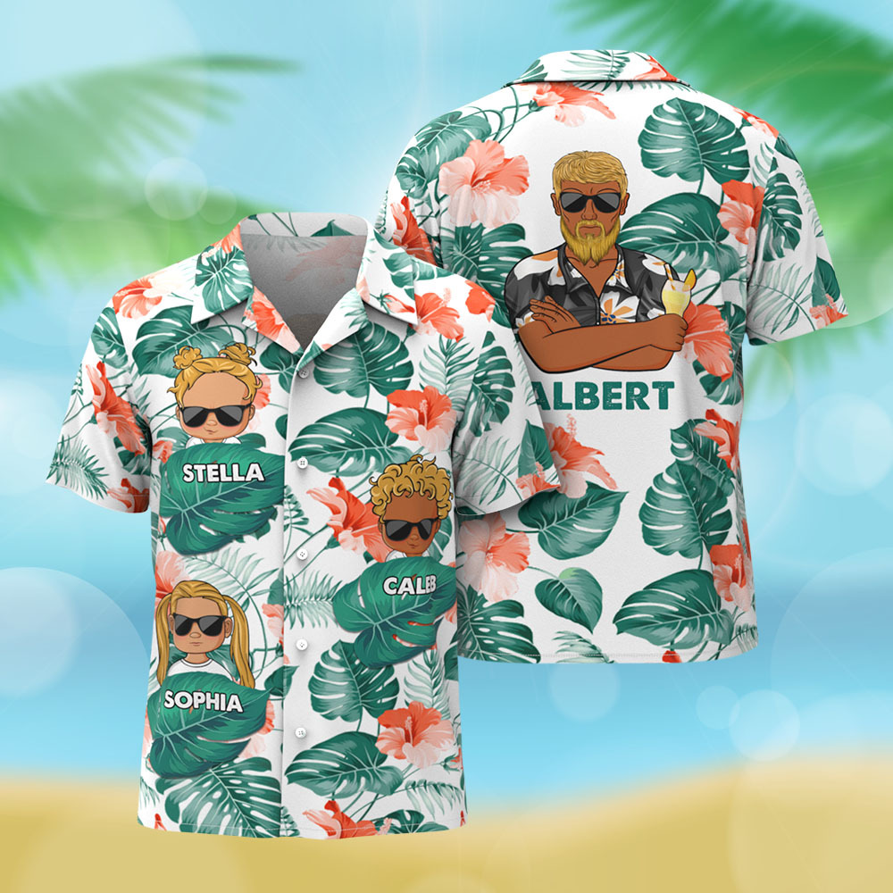 Custom Cartoon Hawaiian Shirt Best Dad Papa Ever Birthday Loving Gift For Father Grandpa Grandfather Custom Name Hawaiian Shirt - MyFaceSocksAU
