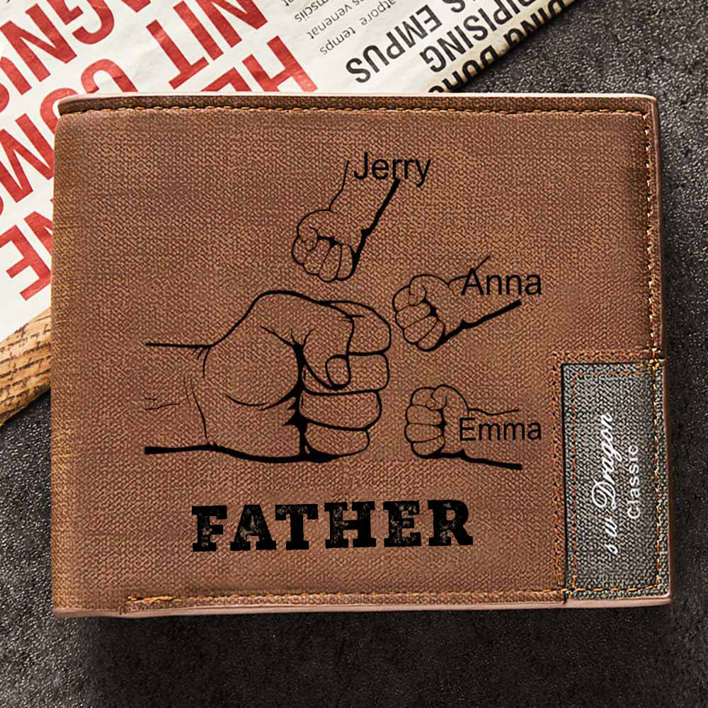 Father's Day Gifts Custom Wallet Personalised Fists Bump Wallet Men's Bifold Wallet for Him