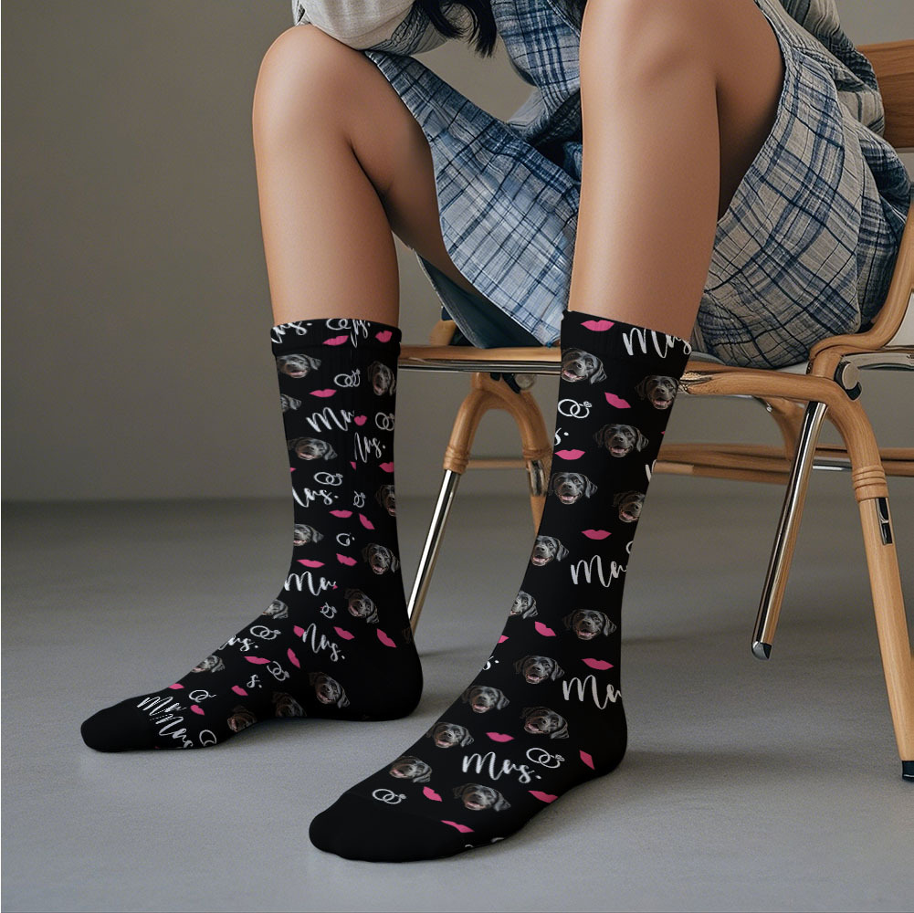 Custom Full Face Socks Mrs Cute Socks Personalized Photo Custom Design Best Gift Idea - MyFaceSocksAU