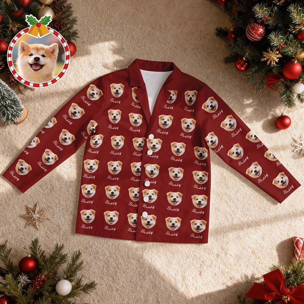 Custom Pet Face Christmas Red Pajamas Personalized Dog Cat Long Sleeve PJs with Name Perfect Holiday Gift for Pet Lovers - MyFaceSocksAU