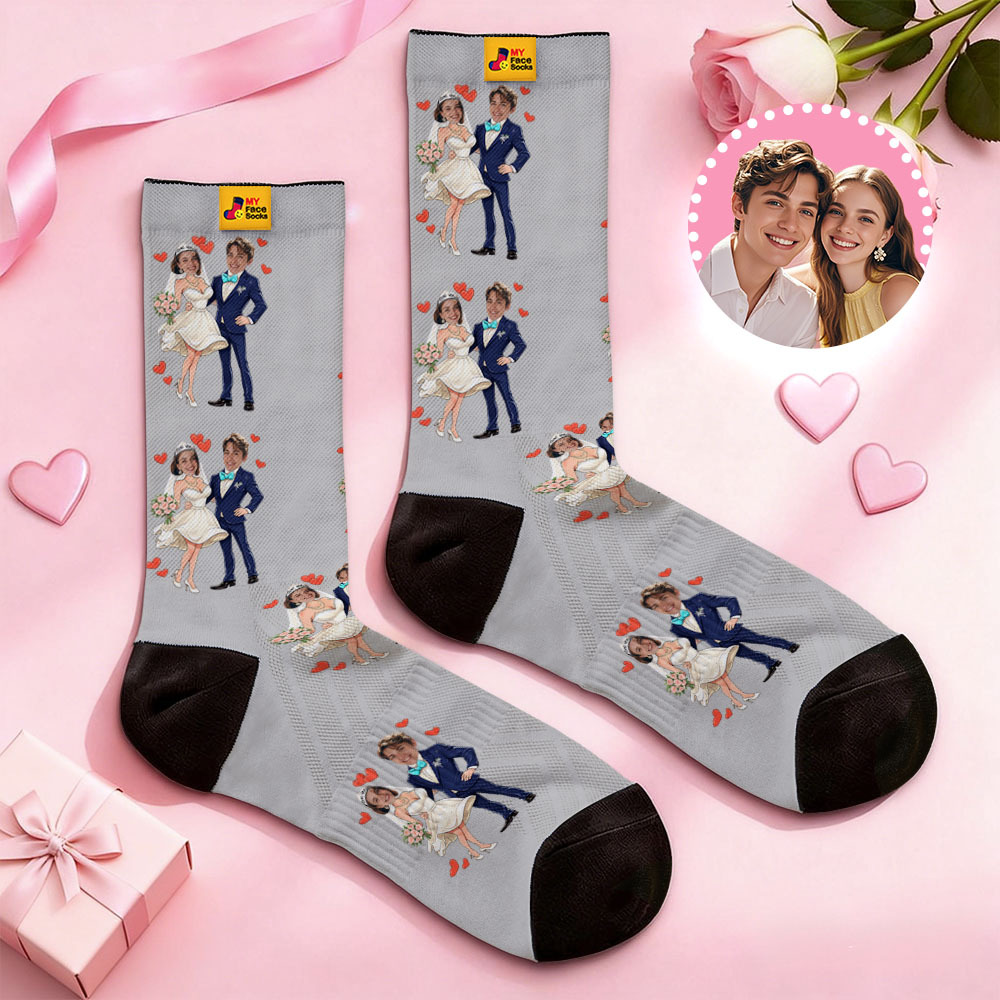 Custom Wedding Theme White Face Socks Personalized I Do Valentine Day Socks with Photo Cute Couple Gift - MyFaceSocksAU