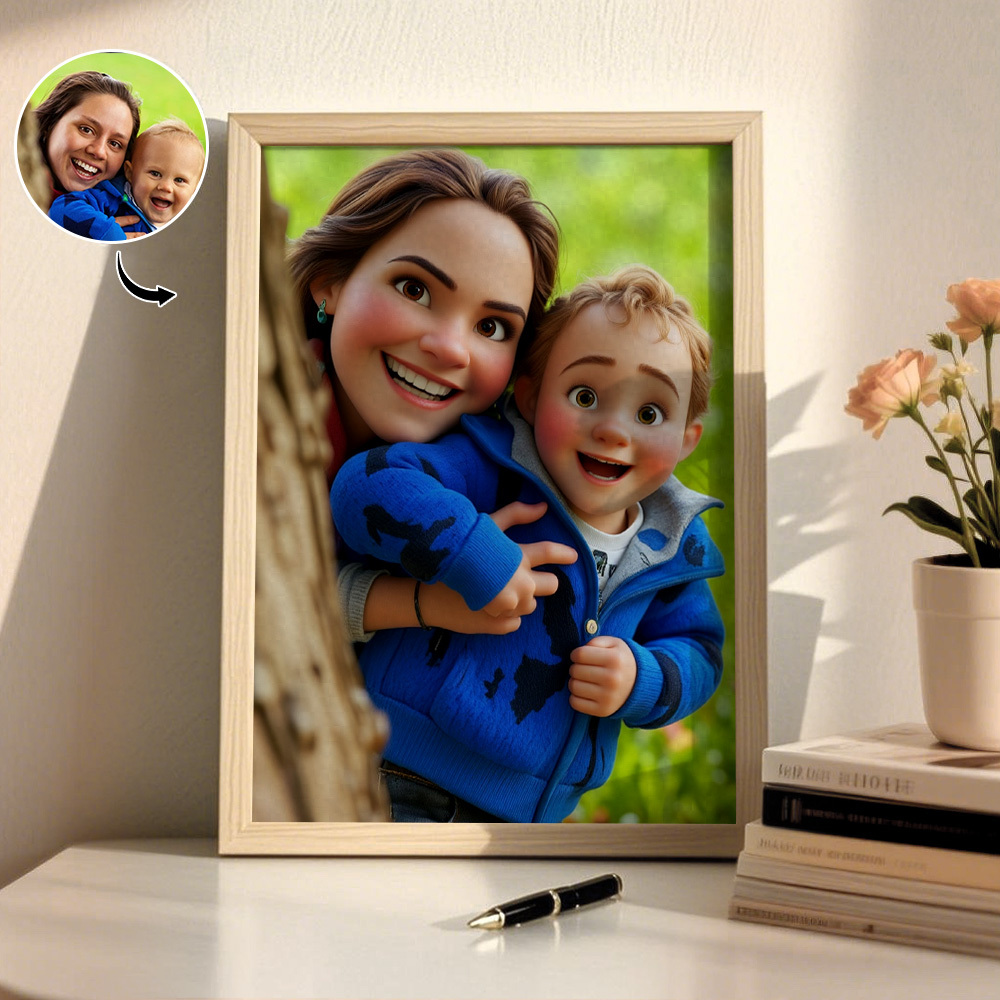 Custom Cartoon Photo Wooden Frame Decorations Romantic Decor Plaque Gifts for Family - MyFaceSocksAU