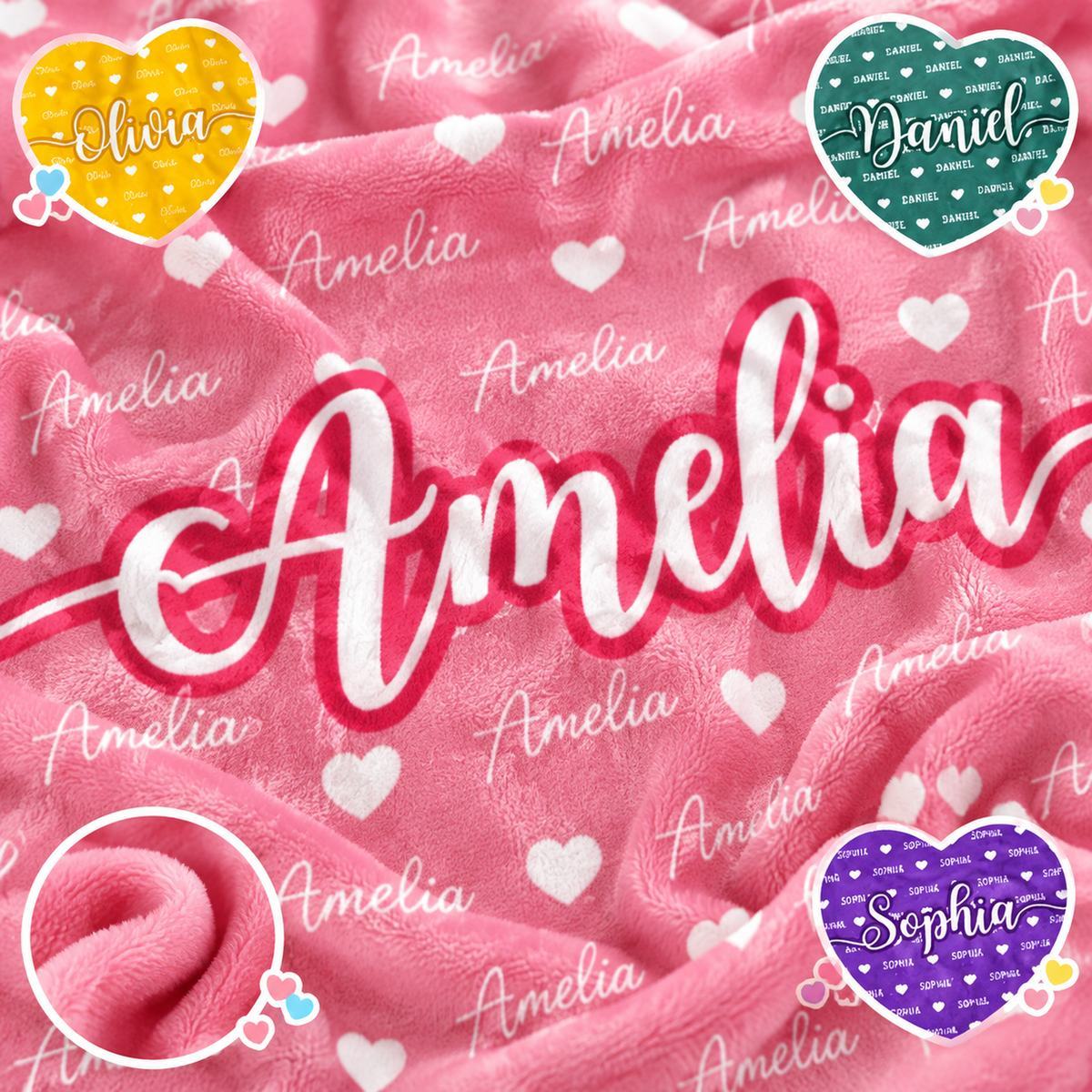Personalized Fleece Blanket for Kids  Birthday Gift with Name & Hearts, Cozy Sherpa Throw for Girls and Boys Christmas Gift - MyFaceSocksAU