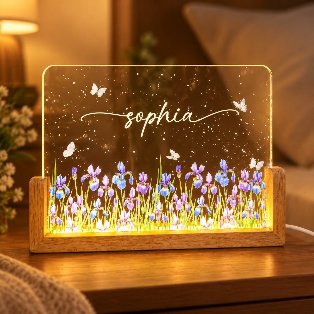 Birth Month Flower Watercolor Blooming In Love - Personalized Acrylic LED Night Light - Special Gift For Friends, Lovers, Family Members - MyFaceSocksAU
