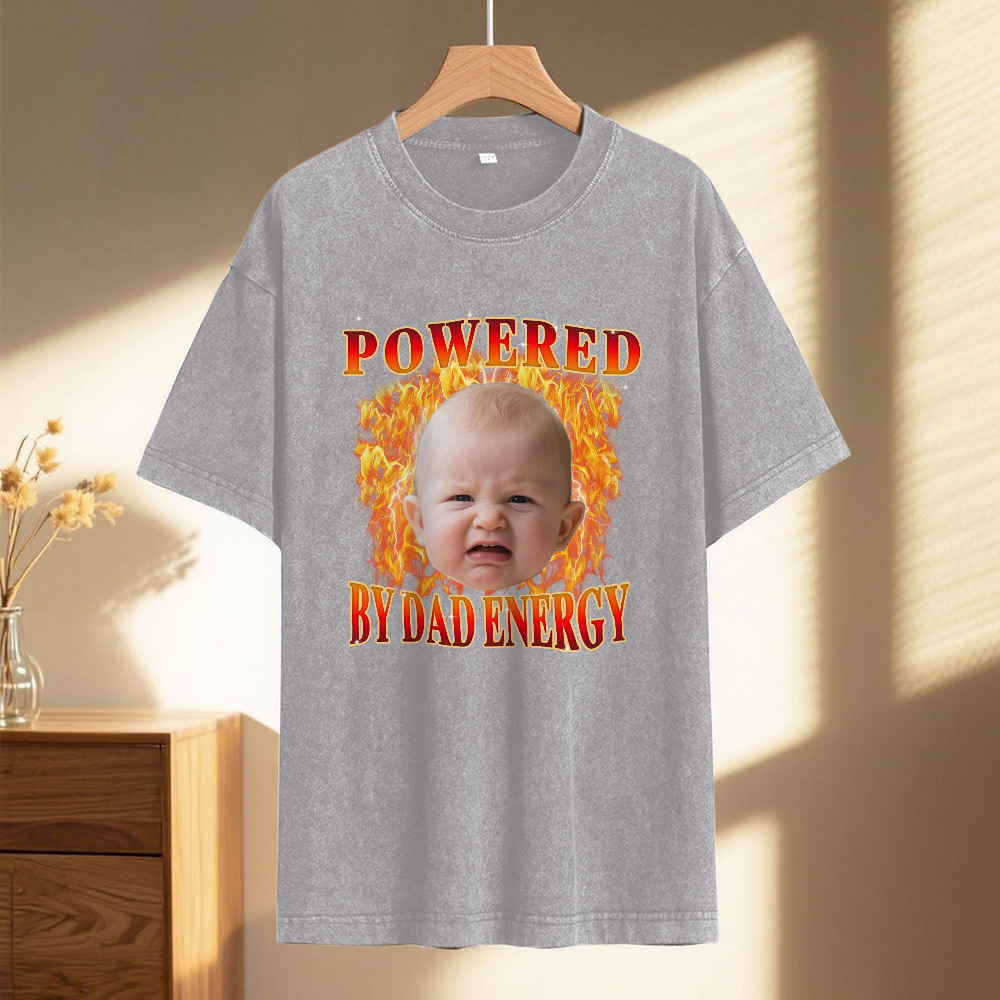 Custom Funny Kids Photo and Text T-Shirt for Dad Personalized Vintage Tee Retro Washed 90s Style Fathers Day Gift - MyFaceSocksAU