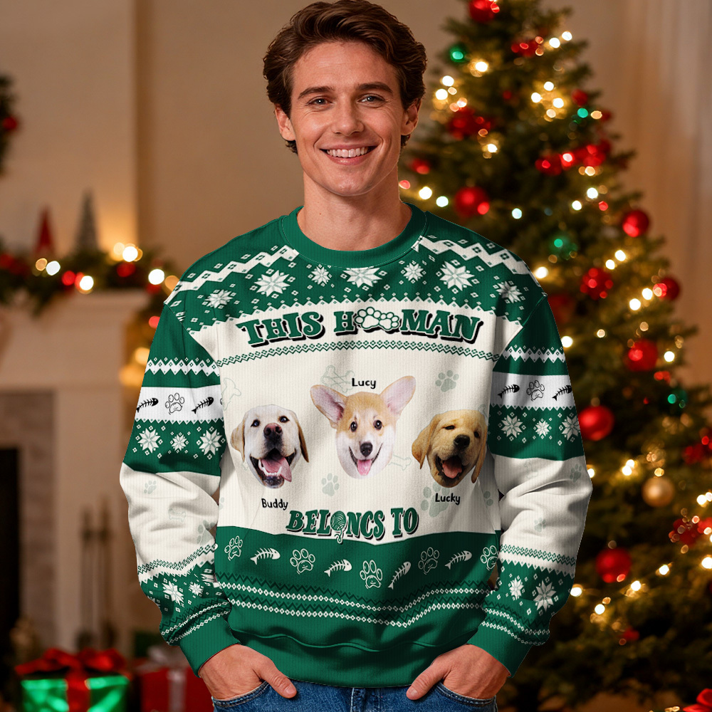 Custom Face Round Neck Hoodie Personalized Custom Photo Black Christmas Gifts For Family Cute Pet Face Sweater Xmas Leds Unisex Hoodies - MyFaceSocksAU