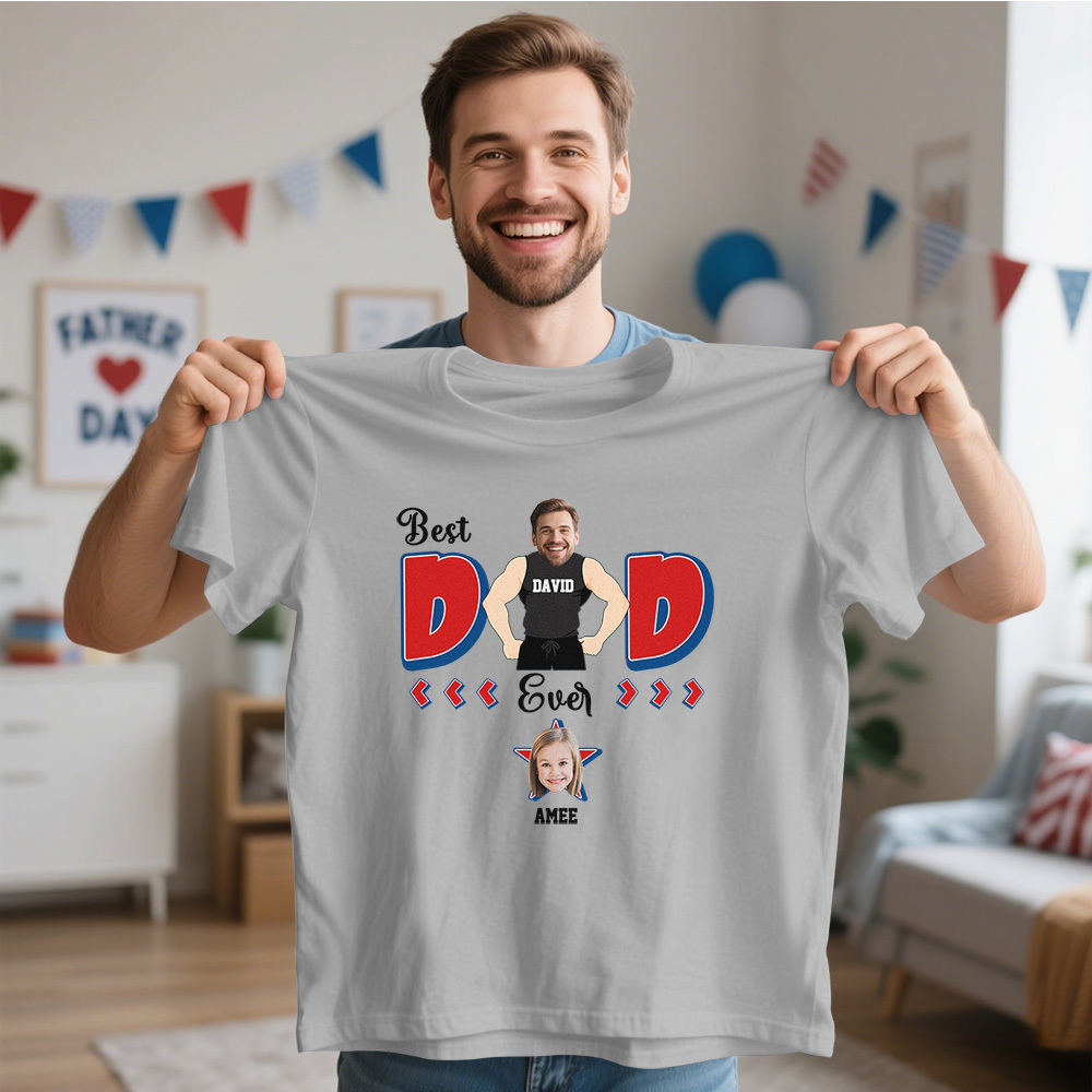 Personalized Muscle Dad Shirt Father's Day Shirt Custom Photo Tshirt Gift Happy Fathers Day Gift - MyFaceSocksAU