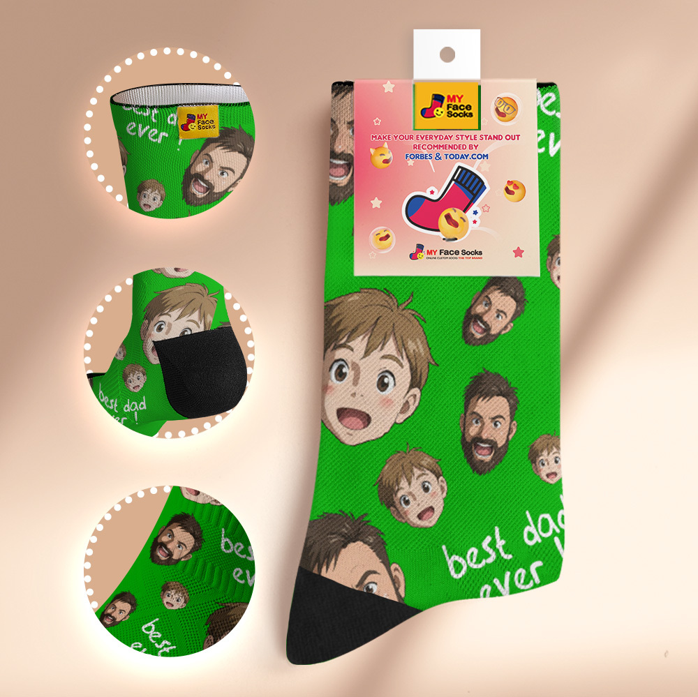 Custom Cartoon Dad Photo Print Socks Colorful Pink Socks Personalized Custom Design Best Fathers Day Gift - MyFaceSocksAU
