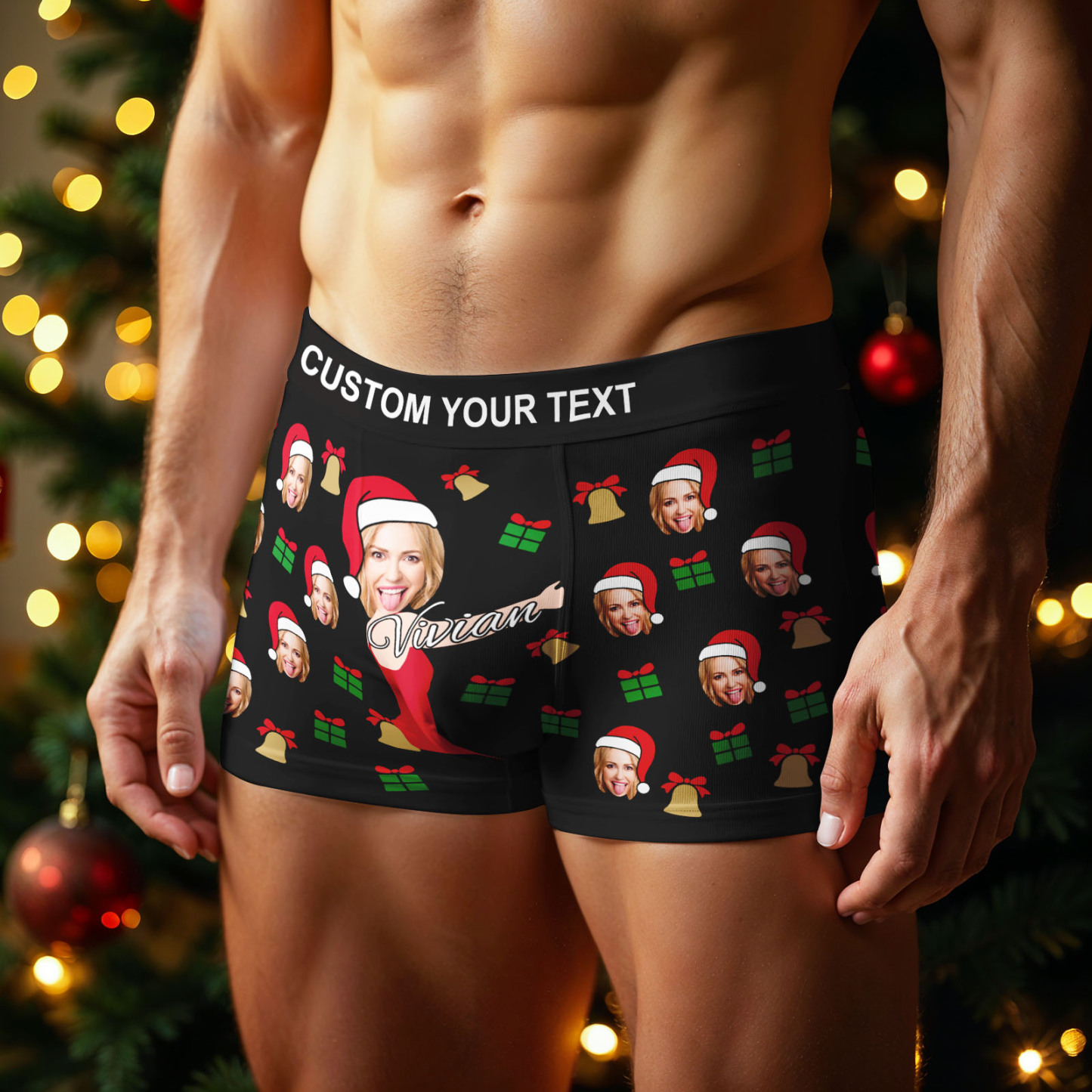 Custom Face Men's Boxer Underwear Snowflake Santa Claus Personalized Photo Funny Men's Boxer Briefs Christmas Gift - MyFaceSocksAU