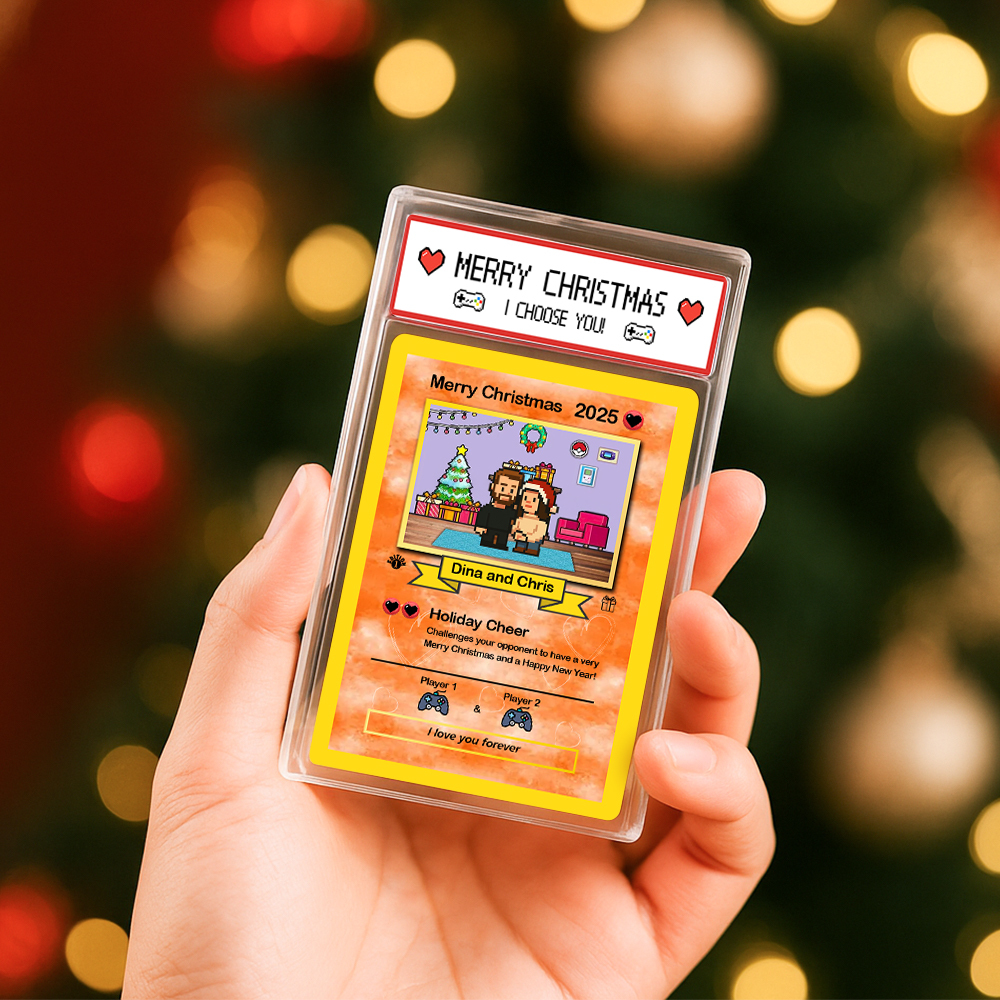 Custom Merry Christmas Card Present for Family Turn Your Photo into a Unique Collectible Pixel Man Style Card Xmas Gift - MyFaceSocksAU