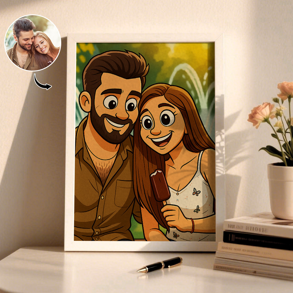 Custom Cartoon Photo Wooden Frame Decorations Romantic Decor Plaque Gifts for Family - MyFaceSocksAU