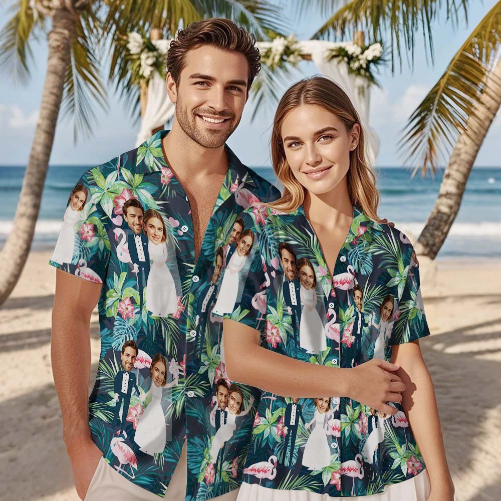 Personalized Face Hawaiian Shirt Wedding Tropical Coconut Leaves Face Hawaiian Shirt Wedding Favor - MyFaceSocksAU