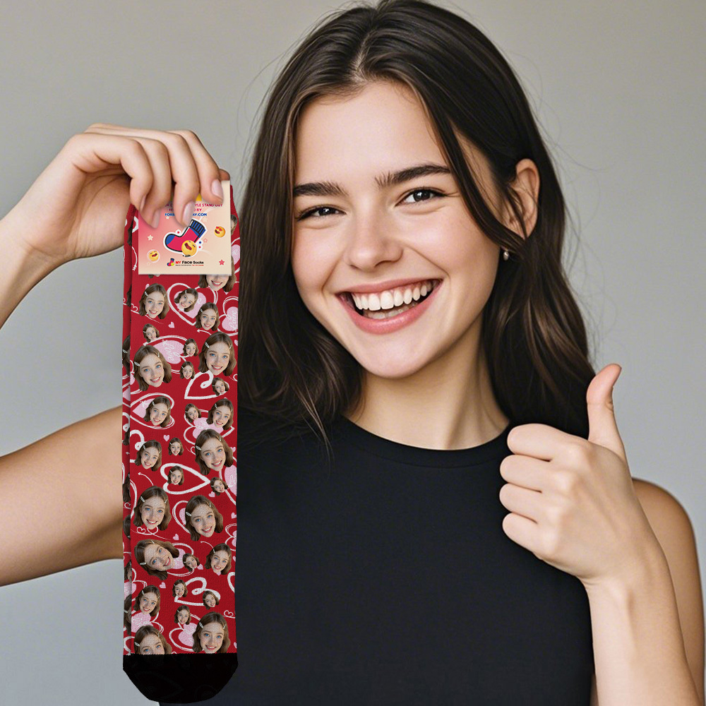 Personalized Valentine Face Socks Gift Custom Red Photo Heart Socks Cute Gift for Him or Her - MyFaceSocksAU