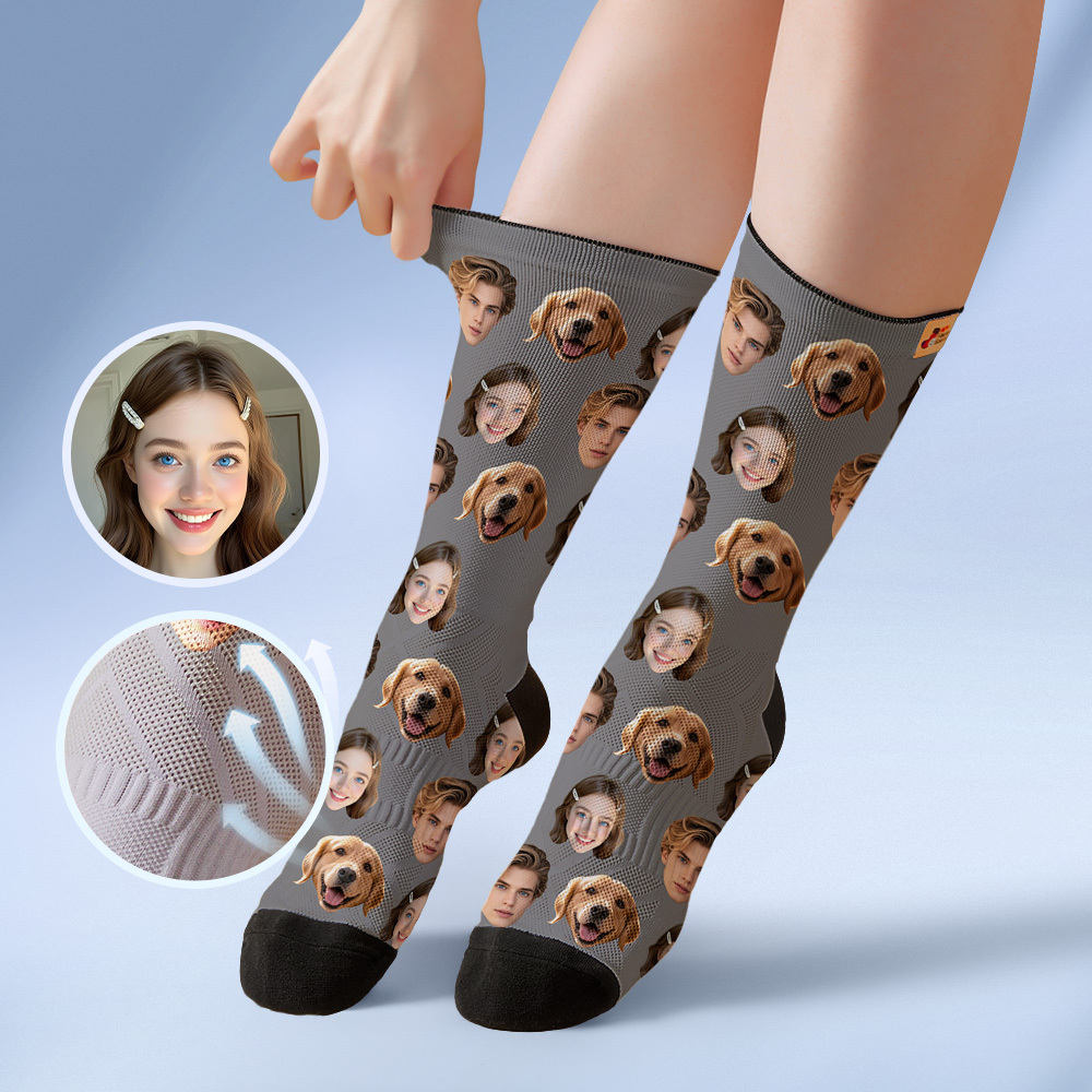 Custom Face Socks Personalized Socks with Faces Photo Blue Funny Gift Photo Family Socks - MyFaceSocksAU
