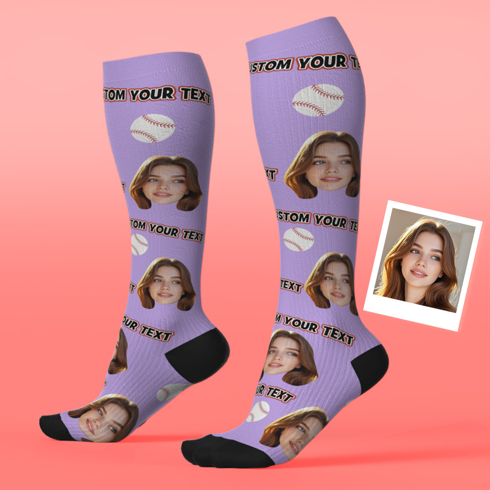 Custom Knee High SocksPhoto and Text White Upgrade Custom Breathable Knee-high Compression Socks - MyFaceSocksAU