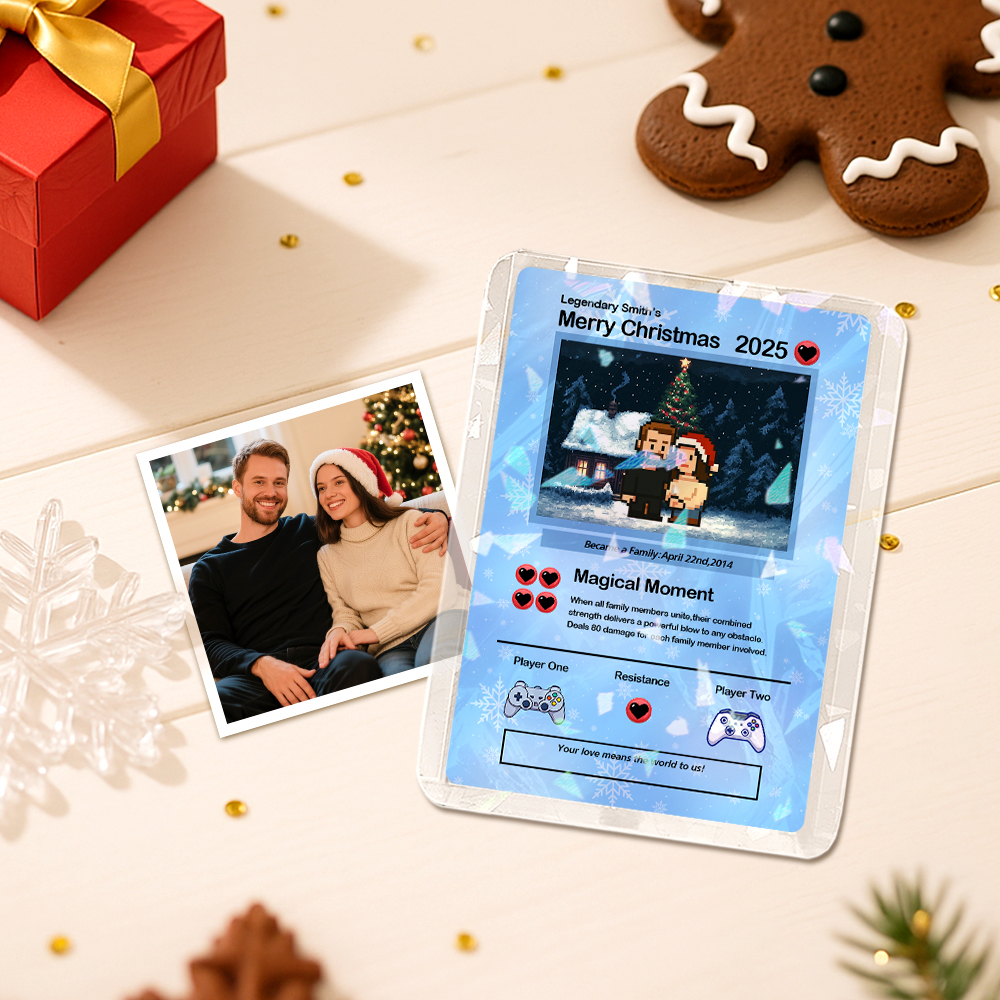 Custom Merry Christmas Card Present for Family Turn Your Photo into a Unique Collectible Pixel Man Style Card Xmas Gift - MyFaceSocksAU