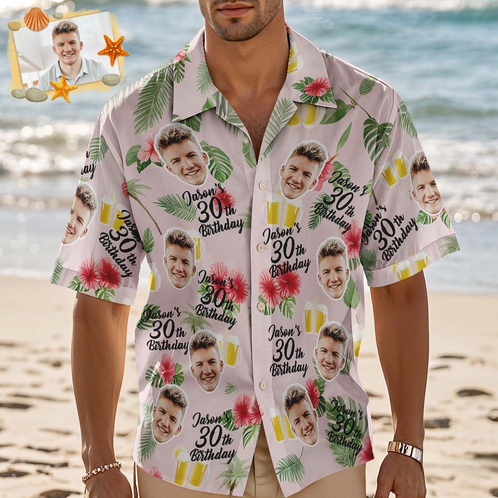 Personalized Birthday Hawaiian Shirt Custom Face Name Summer Birthday Party Pink Shirt Aloha Birthday Hawaiian Shirt Birthday Gift - MyFaceSocksAU