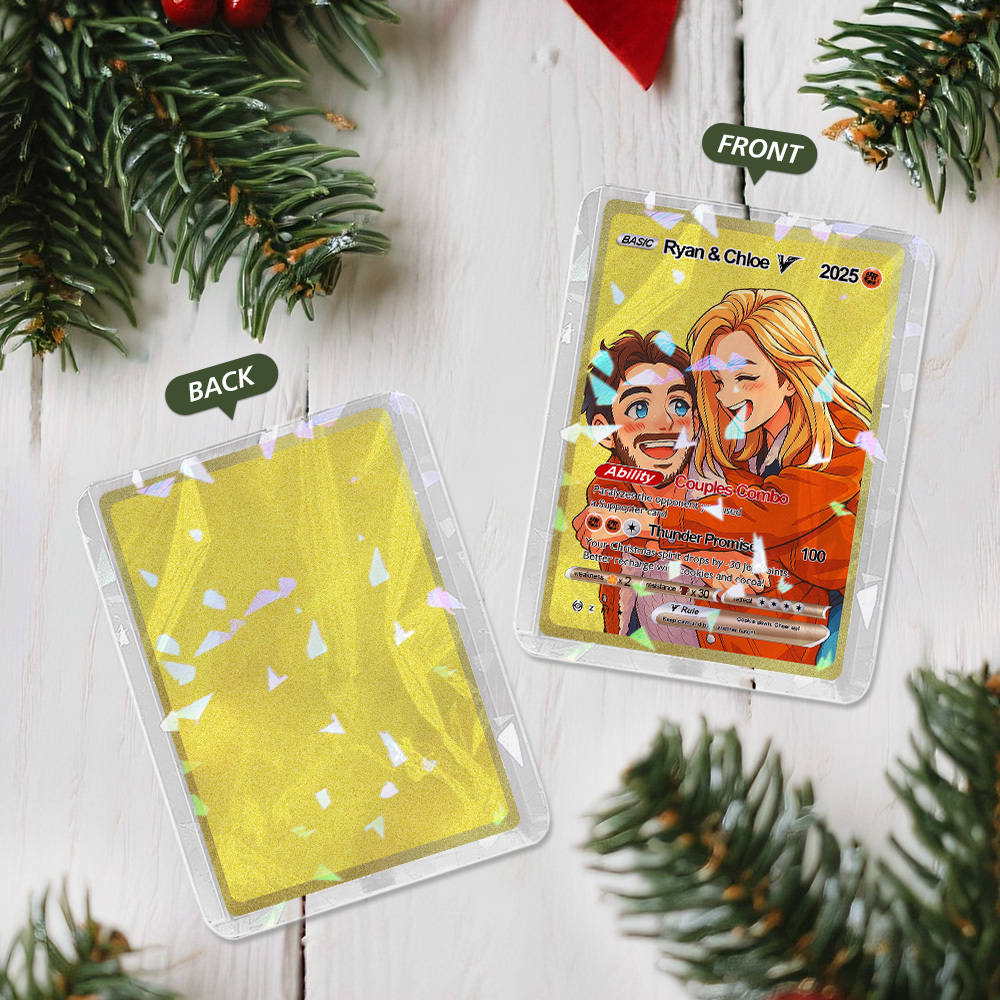 Custom Christmas Golden Card  Anime Style Mini Collectible Sparkling Gift for Him Her or Friends - MyFaceSocksAU