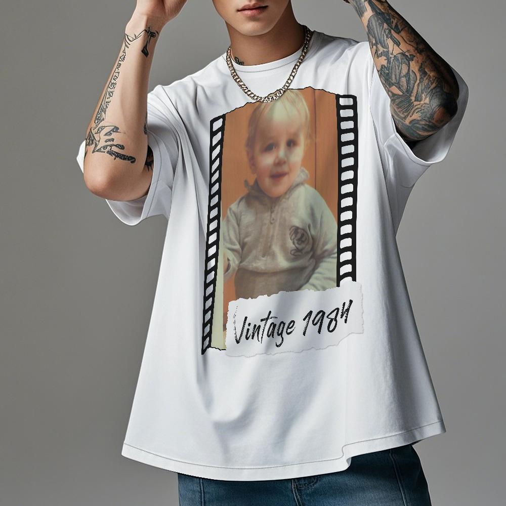 Custom Photo Vintage T-Shirt Film Style Tshirt Personalized Photo Tshirt Vintage Gift Idea - MyFaceSocksAU
