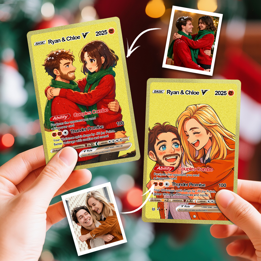 Custom Anime Golden Card Romantic Christmas Gift for Couples, Unique Collectible Keepsake - MyFaceSocksAU